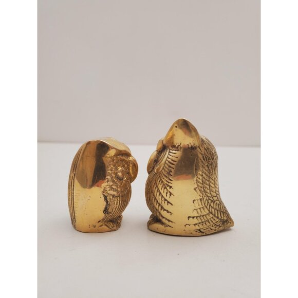 Vintage Set of 2 Solid Brass Owls - Owls figurines Vintage brass statuettes - Picture 2 of 10